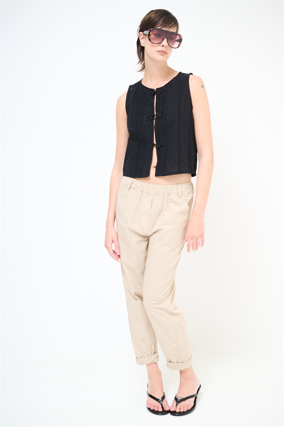 PANTA BASIC IN TELA CON TASCA DIETRO + CINTURA