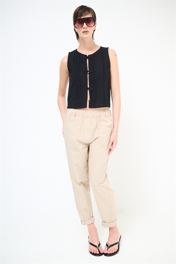 PANTA BASIC IN TELA CON TASCA DIETRO + CINTURA