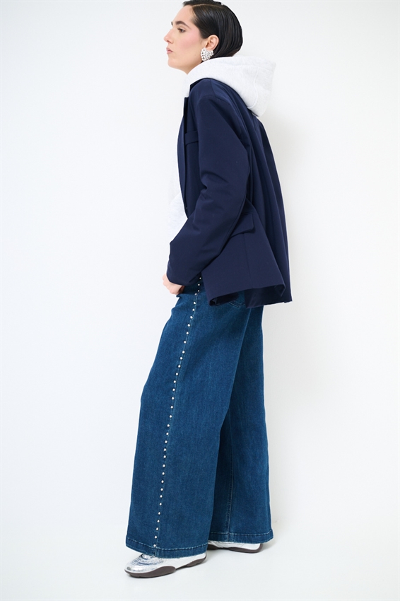 JEANS A PALAZZO CON BORCHIE BLU SCURO