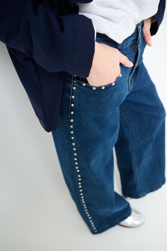 JEANS A PALAZZO CON BORCHIE BLU SCURO