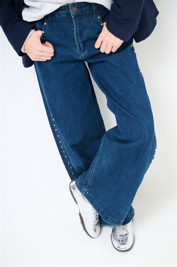 JEANS A PALAZZO CON BORCHIE BLU SCURO