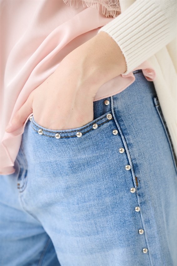 JEANS A PALAZZO CON BORCHIE BLU CHIARO