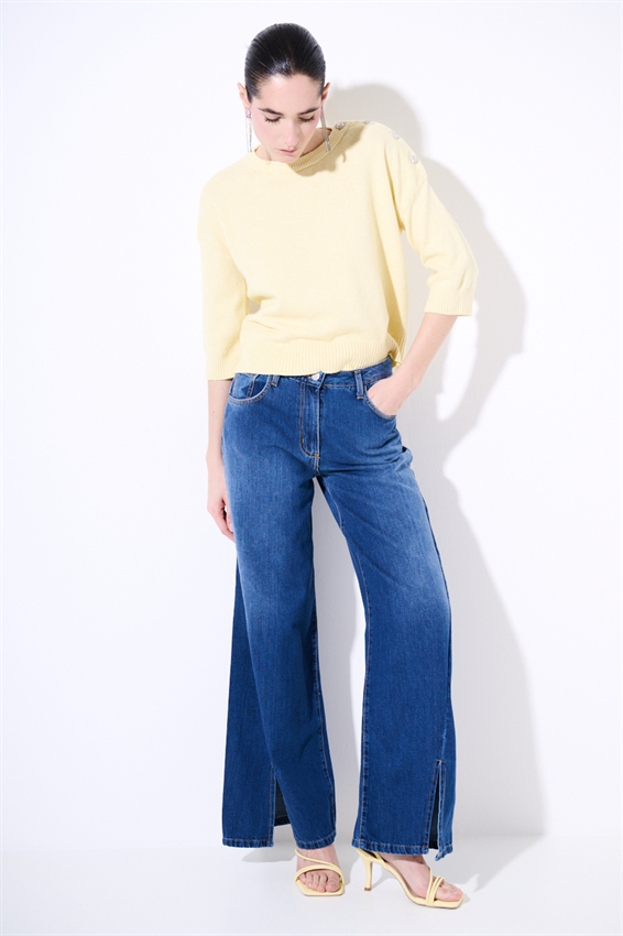 JEANS DRITTO CON SPACCHI BLU MEDIO