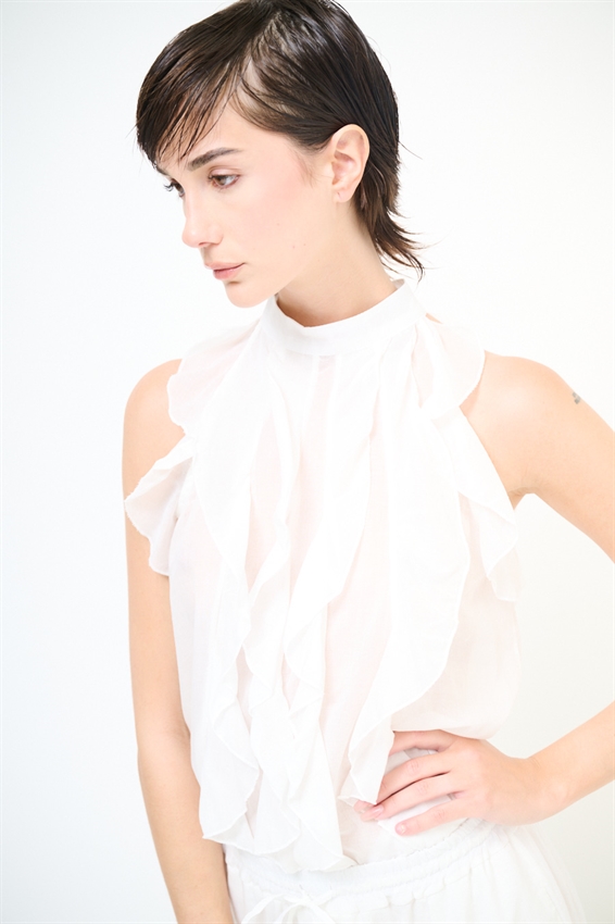 TOP IN MUSSOLA COTONE CON VOLANT