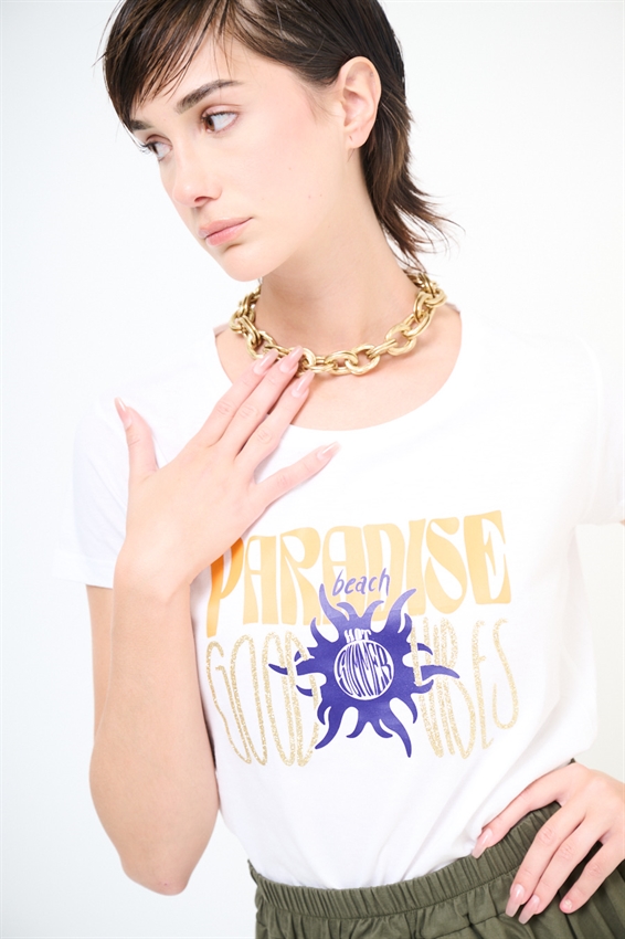 T-SHIRT SLIM CON STAMPA PARADISE GOOD VIBES