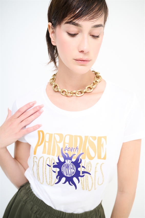 T-SHIRT SLIM CON STAMPA PARADISE GOOD VIBES