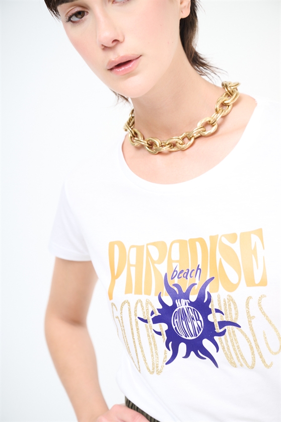 T-SHIRT SLIM CON STAMPA PARADISE GOOD VIBES