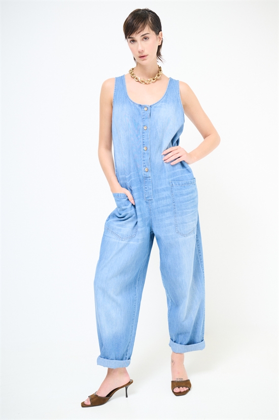TUTA A PALAZZO SMANICATA IN DENIM