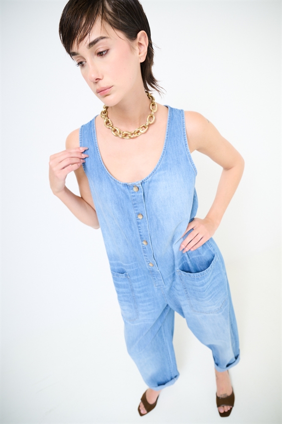 TUTA A PALAZZO SMANICATA IN DENIM