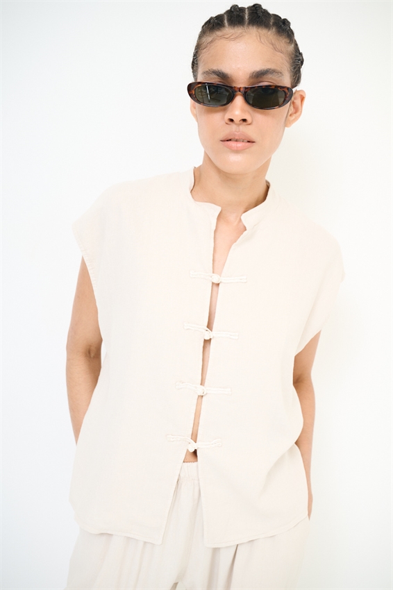 GILET CON ALAMARI VISCOSA/LINO