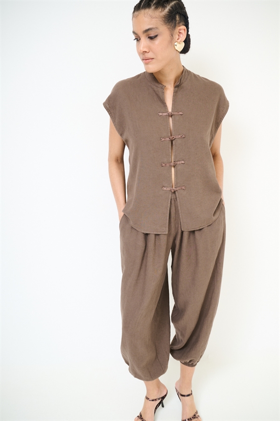 GILET CON ALAMARI VISCOSA/LINO