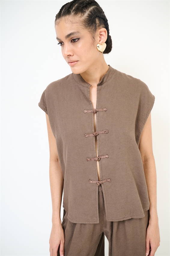 GILET CON ALAMARI VISCOSA/LINO