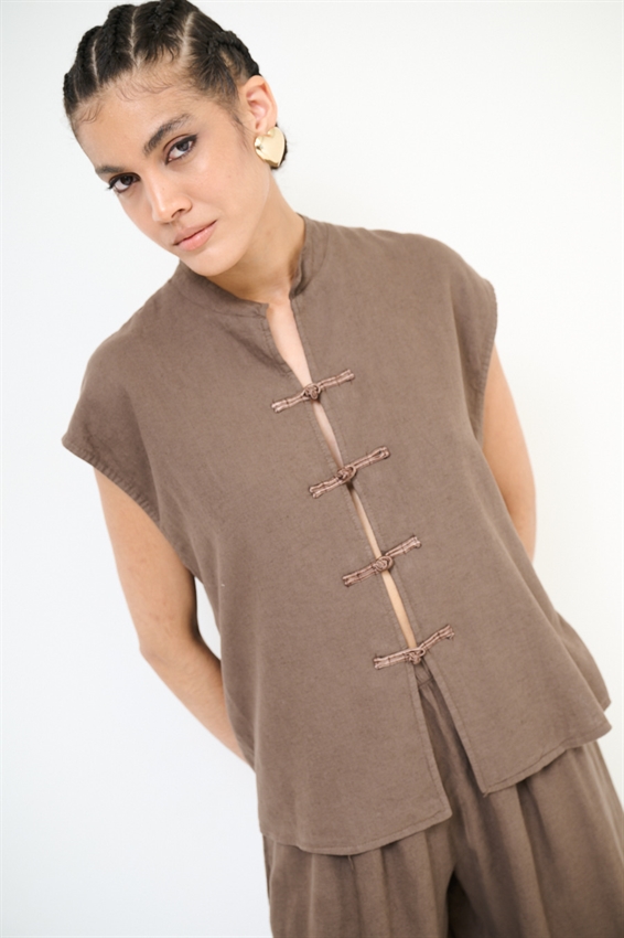GILET CON ALAMARI VISCOSA/LINO