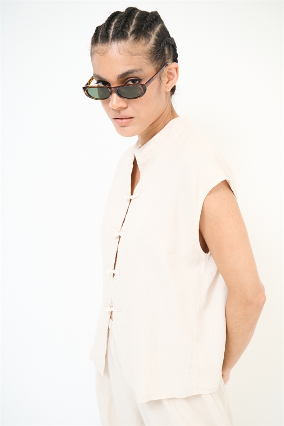 GILET CON ALAMARI VISCOSA/LINO