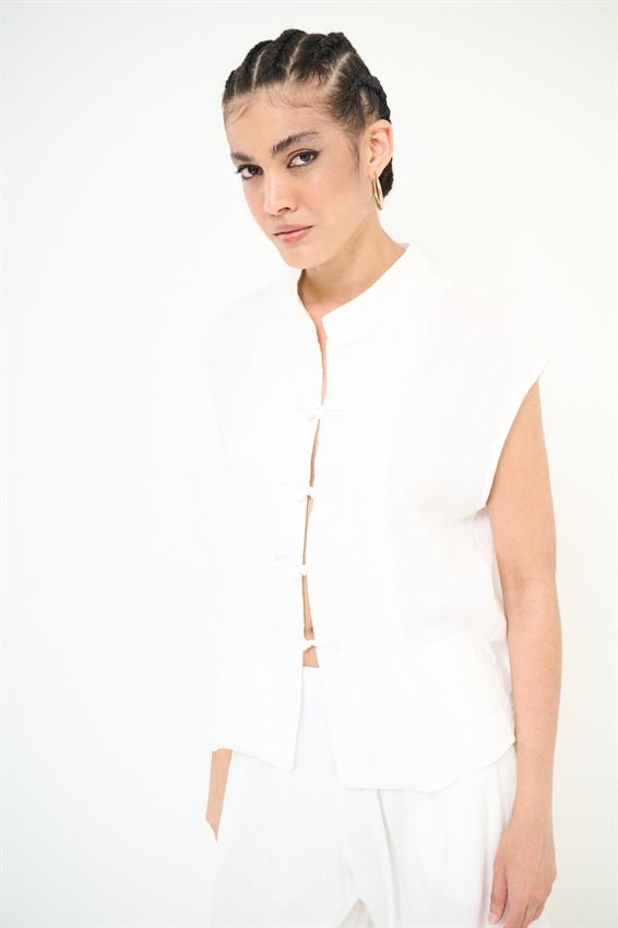 GILET CON ALAMARI VISCOSA/LINO