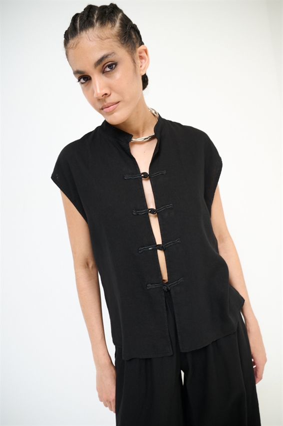 GILET CON ALAMARI VISCOSA/LINO