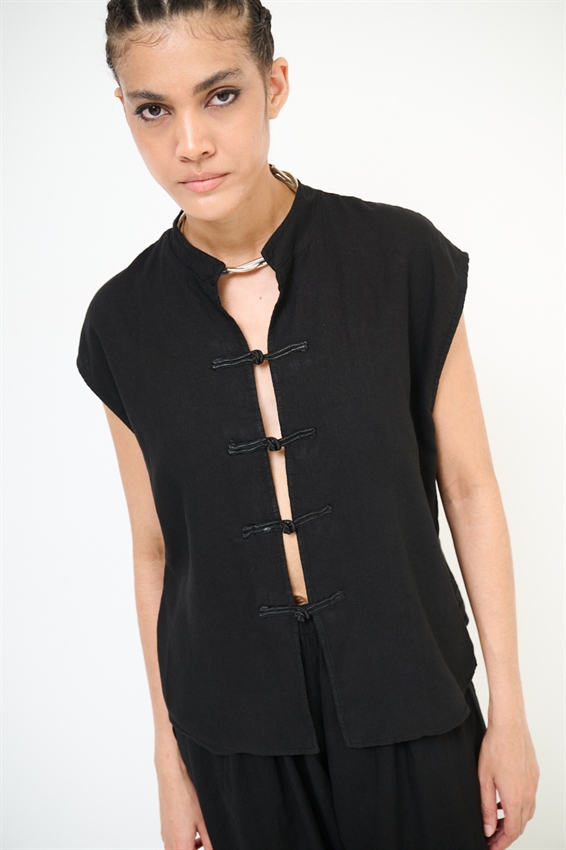 GILET CON ALAMARI VISCOSA/LINO