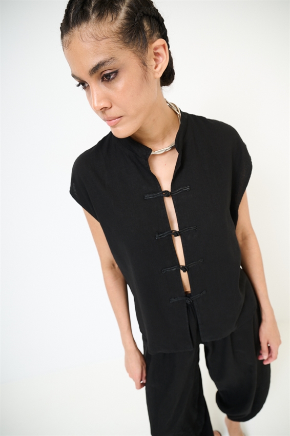GILET CON ALAMARI VISCOSA/LINO
