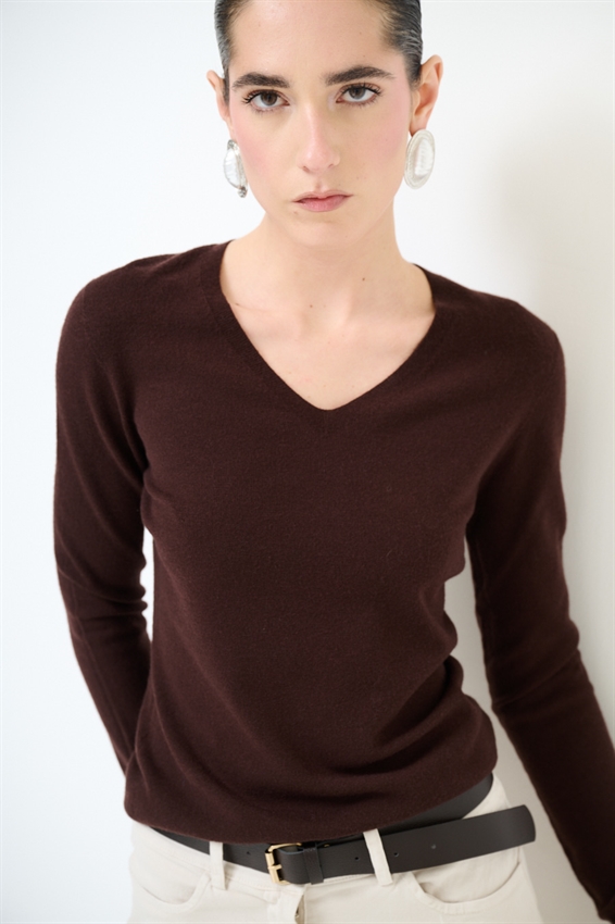 MAGLIA SCOLLO V VISCOSA INTEGRALE MORO