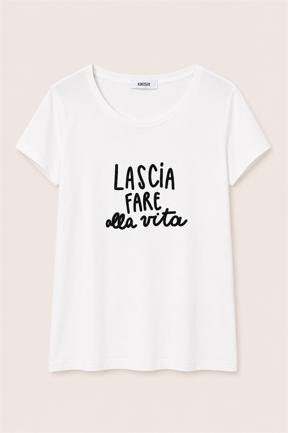T-SHIRT SLIM CON STAMPA LASCIA FARE ALLA VITA
