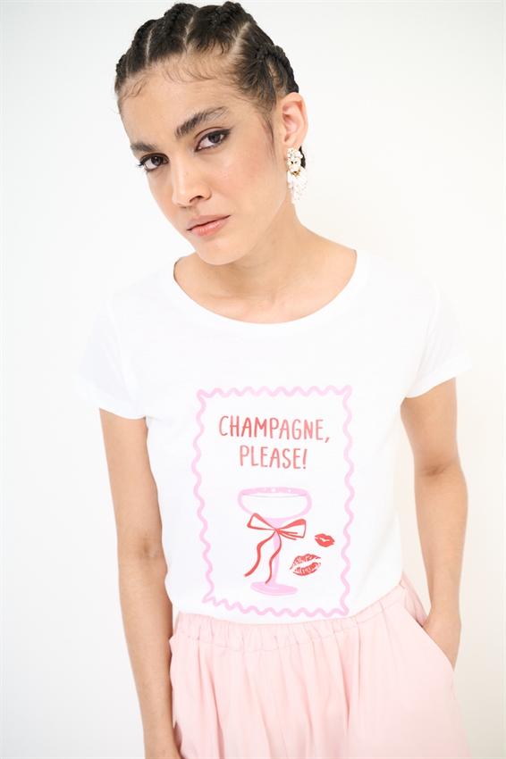 T-SHIRT SLIM CON STAMPA CHAMPAGNE