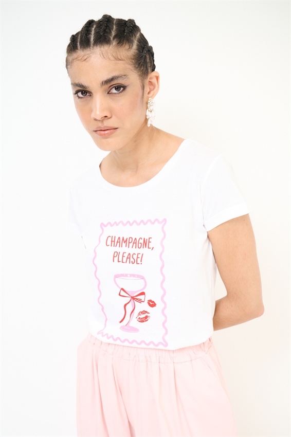 T-SHIRT SLIM CON STAMPA CHAMPAGNE