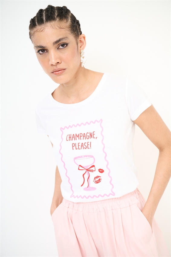 T-SHIRT SLIM CON STAMPA CHAMPAGNE