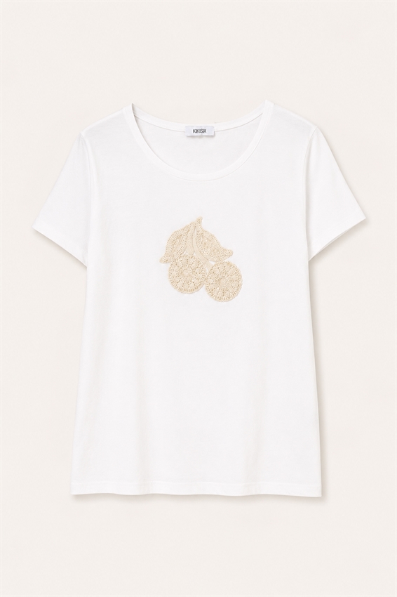 T-SHIRT SLIM CON APPLICAZIONE CILIEGIE MACRAME