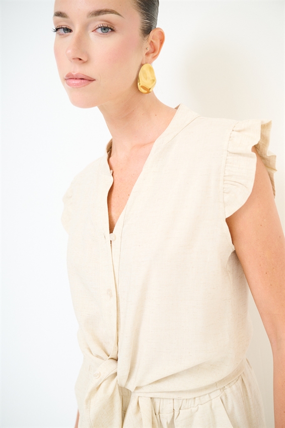 CAMICIA SMANICATA CON NODO IN MISTO LINO