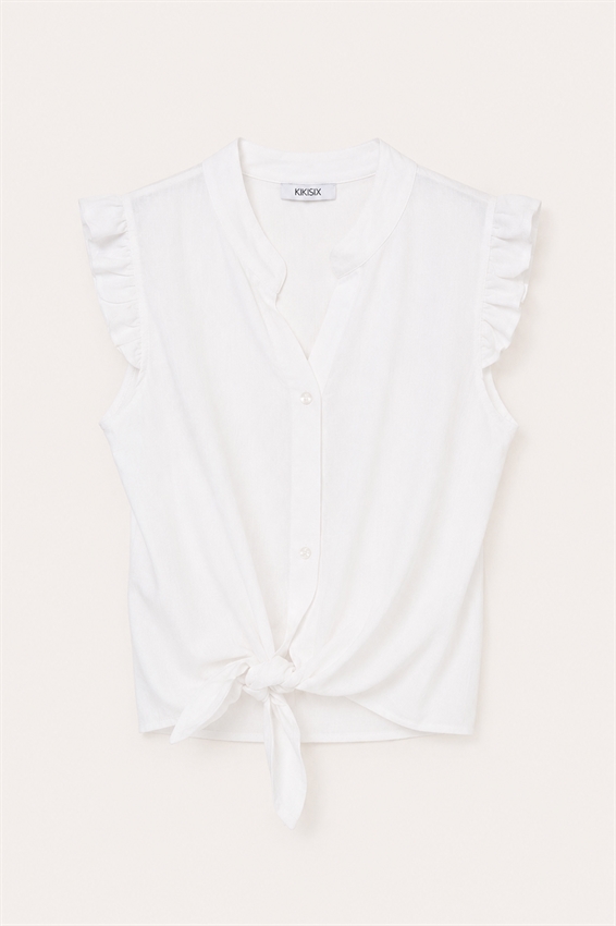 CAMICIA SMANICATA CON NODO IN MISTO LINO