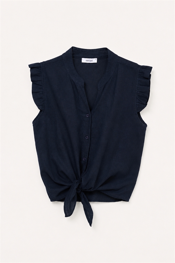 CAMICIA SMANICATA CON NODO IN MISTO LINO