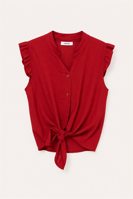 CAMICIA SMANICATA CON NODO IN MISTO LINO