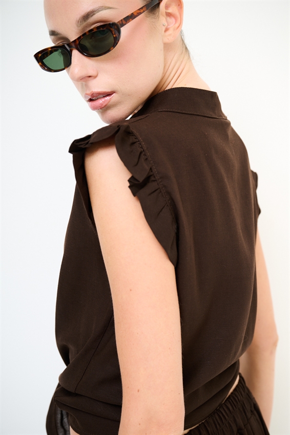 CAMICIA SMANICATA CON NODO IN MISTO LINO