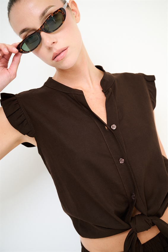 CAMICIA SMANICATA CON NODO IN MISTO LINO