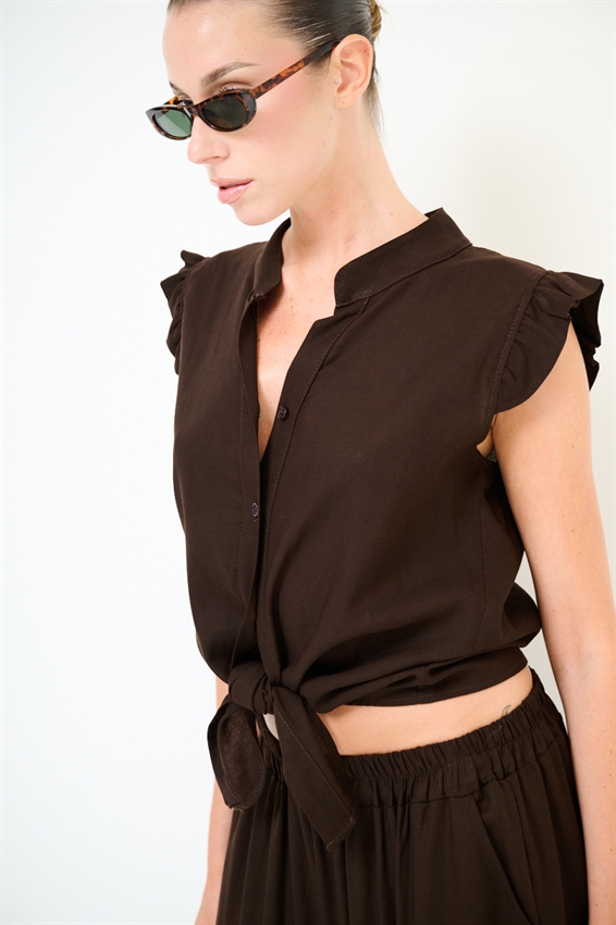 CAMICIA SMANICATA CON NODO IN MISTO LINO