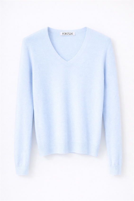 MAGLIA SCOLLO V INTEGRALE VISCOSA CELESTE