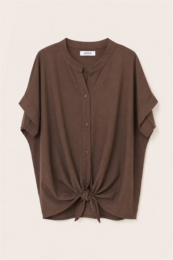 CAMICIA SMANICATA CON NODO IN VISCOSA/LINO
