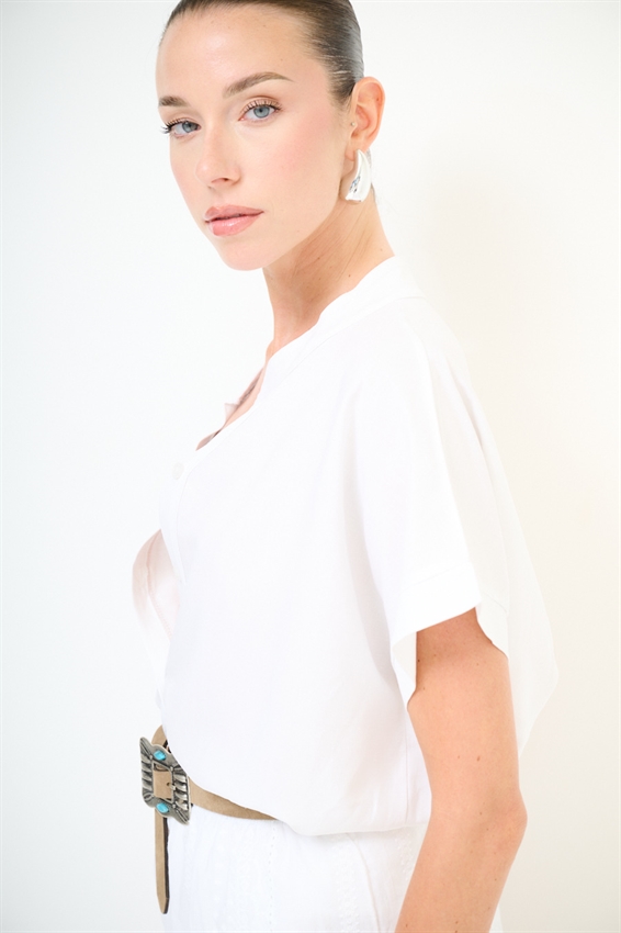 CAMICIA SMANICATA CON NODO IN VISCOSA/LINO