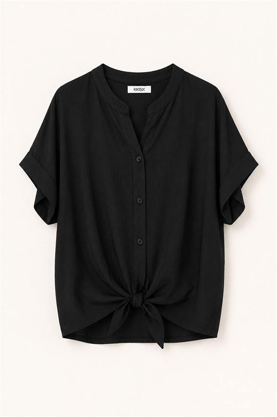 CAMICIA SMANICATA CON NODO IN VISCOSA/LINO