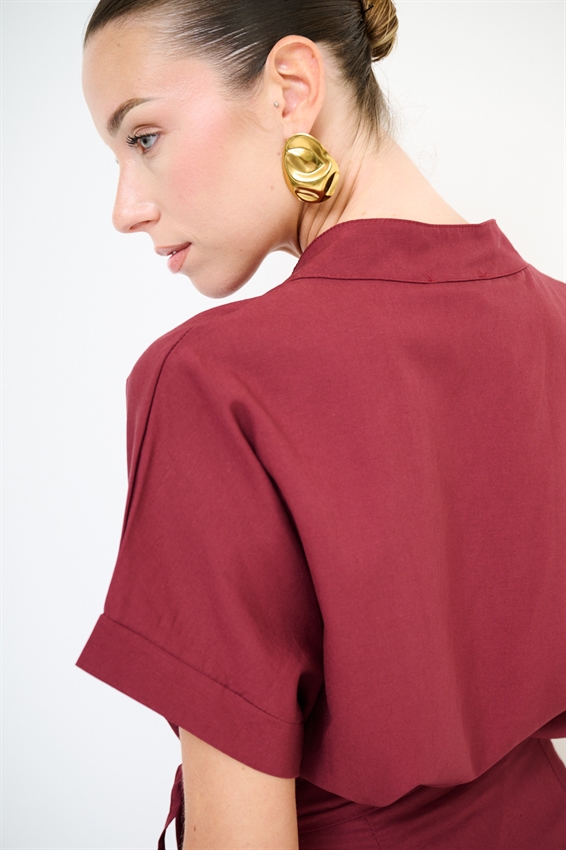 CAMICIA SMANICATA CON NODO IN VISCOSA/LINO