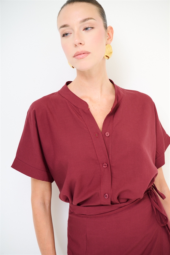 CAMICIA SMANICATA CON NODO IN VISCOSA/LINO
