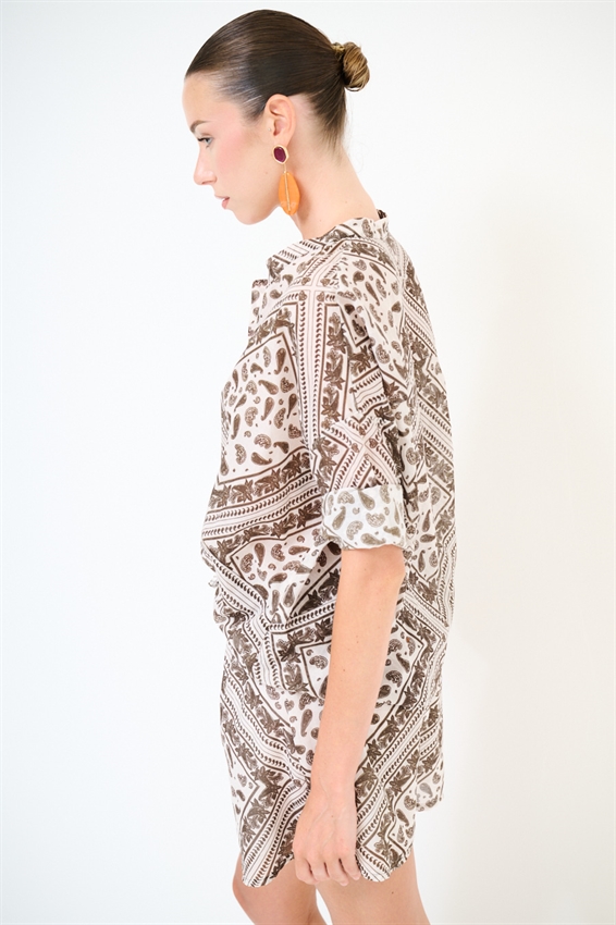 CAMICIA COREANA IN MUSSOLA CON STAMPA BANDANA