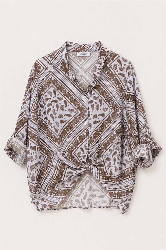 CAMICIA COREANA IN MUSSOLA CON STAMPA BANDANA