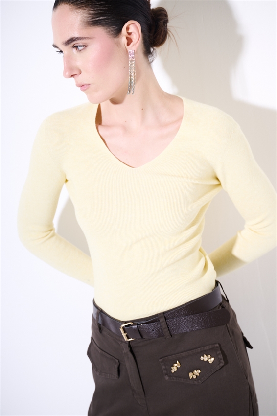 MAGLIA SCOLLO V INTEGRALE VISCOSA GIALLO