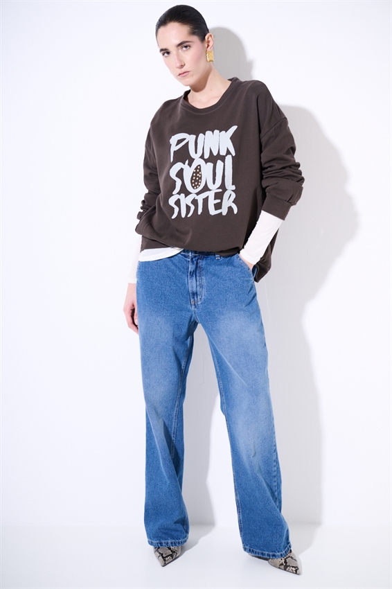 FELPA OVERSIZE CON STAMPA PUNK MORO