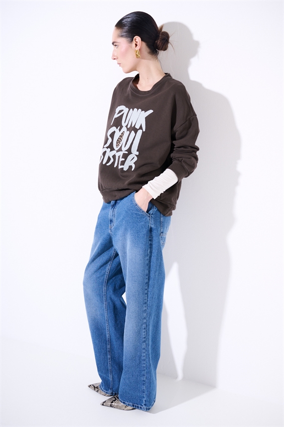 FELPA OVERSIZE CON STAMPA PUNK MORO