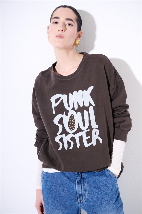 FELPA OVERSIZE CON STAMPA PUNK MORO
