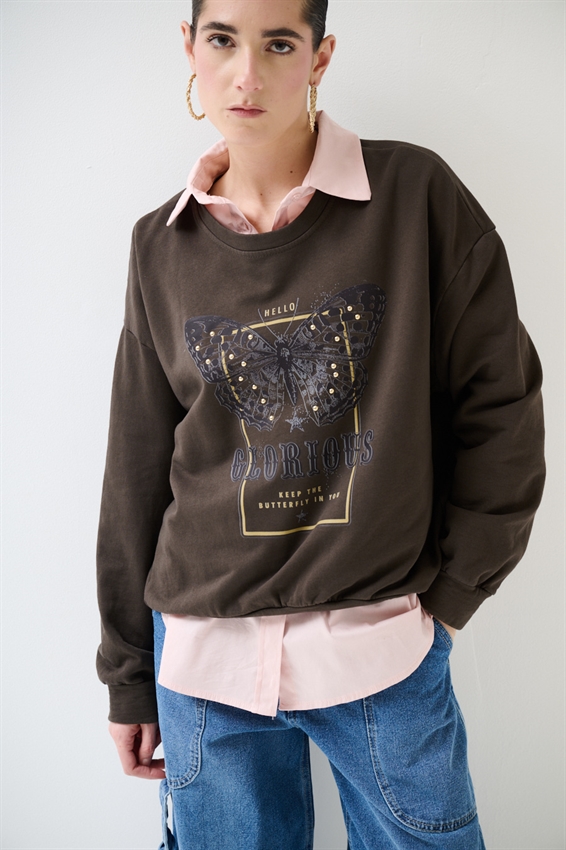 FELPA OVERSIZE CON STAMPA FARFALLA MORO