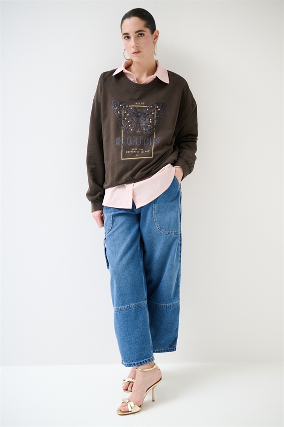 FELPA OVERSIZE CON STAMPA FARFALLA MORO