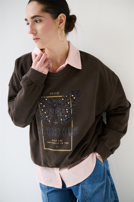 FELPA OVERSIZE CON STAMPA FARFALLA MORO